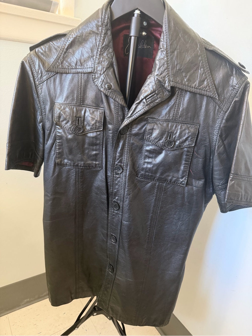 JWalden Black Leather Jacket with Burgundy Lining